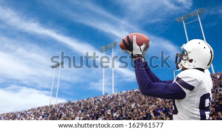Football Player catching a Touchdown Pass