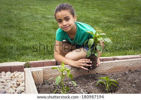 African American Girl Planting a new Plant