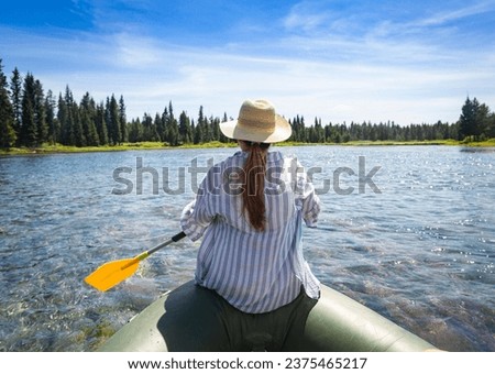 Similar – Image, Stock Photo Floating boat in peaceful clear water