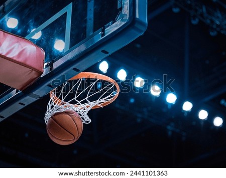 Similar – Image, Stock Photo ball into basket in Outdoor basketball court and black ball