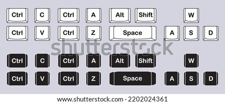 Set of Computer Key Combinations. Command Set Icons. Computer Keyboard Button Set. Vector Illustrations.