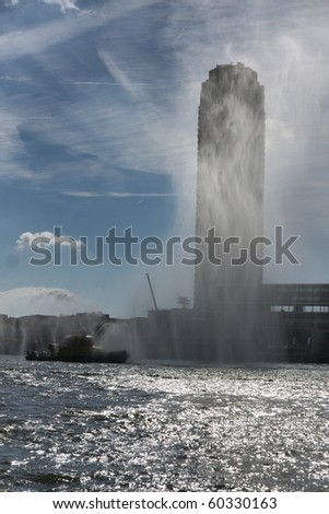 ROTTERDAM - SEPTEMBER 4: The World Port Days in the port of Rotterdam showing a impressive water ballet from water cannons on September 4 , 2010 in Rotterdam, Netherland