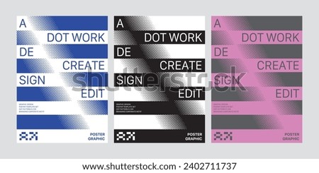 Dot diagonal aesthetic trendy poster design variety of color applications typography poster set futuristic halftone design gradient circle graphic poster collection round background layout bold typo