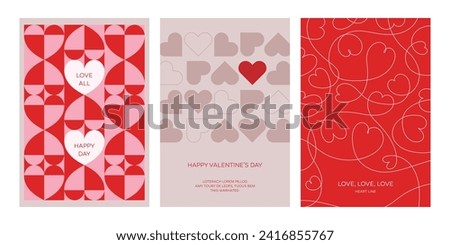 Heart shape poster set postcards love pattern line graphic design holiday valentine date couple beautiful present minimal simple lovely abstract template flyer cover red pink decoration paper artwork