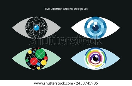 abstract graphic design with eye pupil artistic eyes symbol figure shapes futurism target planet space geometry visual creative unique retro idea colorful set collection cover template flat person eye