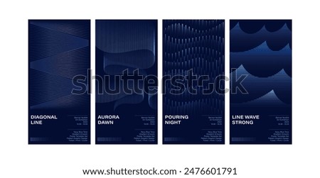 Template poster design set navy blue tone gradient line pattern aurora rain water drop wave flyer banner print exhibition annual paper unique creative trendy style line artwork editorial design paper