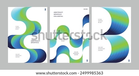 A4 cover graphic design gradient green blue shape crescent eclipse half circle wave curve bending abstract poster template simple white background cool natural line gradient pattern