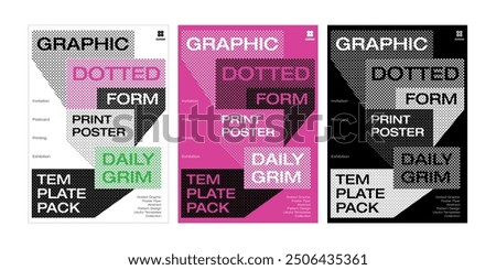 Dotted graphic design poster template monochrome pink white background halftone dot circle pattern pop square layout useful web printing cover placard banner advertising promote event editorial