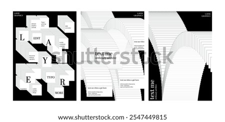 paper layer blend effect error window graphic design poster template set pile up layout a4 black white monochrome abstract square pattern concept trendy modern minimal style front cover flyer printing