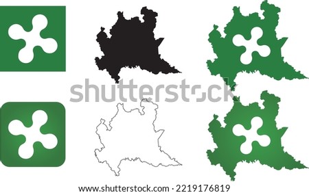 Vector silhouette outline Lombardia Lombardy, italian regional crest, emblem, symbol flag with illustration