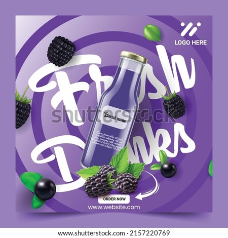 Fresh Drinks for commercial Ads vector art social media post fruit juice, blackberry juice. 