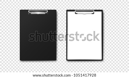 Empty Paper Holder And Clipboard With A4 Paper Stack. Isolated On Tansparent Background Vector Template.
