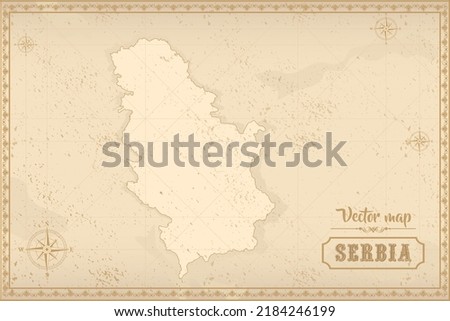 Map of Serbia in the old style, brown graphics in retro fantasy style