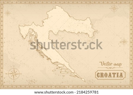 Map of Croatia in the old style, brown graphics in retro fantasy style