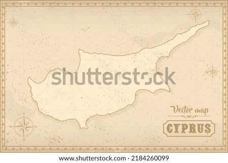 Map of Cyprus in the old style, brown graphics in retro fantasy style