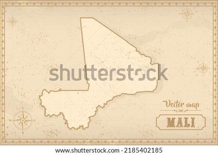 Map of Mali in the old style, brown graphics in retro fantasy style