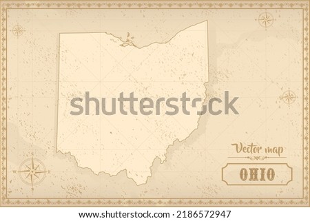 Map of Ohio in the old style, brown graphics in retro fantasy style