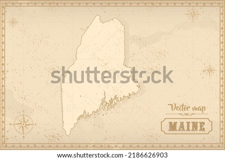 Map of Maine in the old style, brown graphics in retro fantasy style