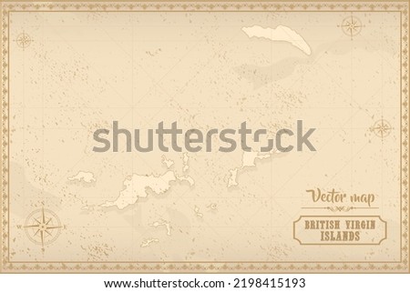 Map of British Virgin Islands in the old style, brown graphics in retro fantasy style