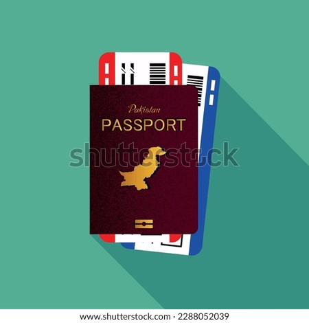 Vector passport with tickets. Air travel concept. Flat Design citizenship ID for traveler isolated. Blue international document - Pakistan