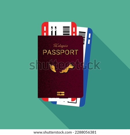 Vector passport with tickets. Air travel concept. Flat Design citizenship ID for traveler isolated. Blue international document - Malaysia