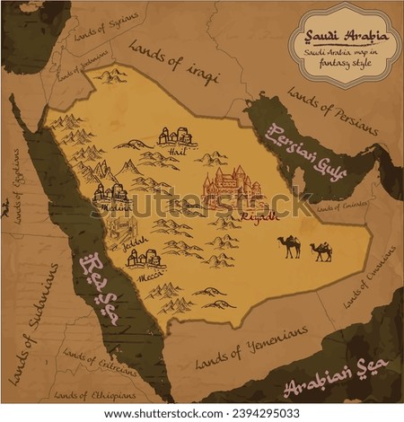 Map of Saudi Arabia in retro fantasy style.