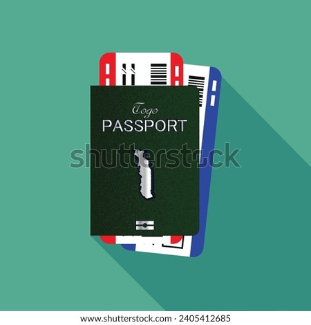 Vector passport with tickets. Air travel concept. Flat Design citizenship ID for traveler isolated. Blue international document - Togo.