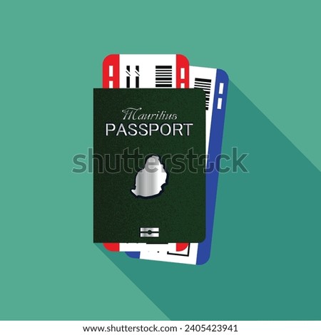 Vector passport with tickets. Air travel concept. Flat Design citizenship ID for traveler isolated. Blue international document - Mauritius.