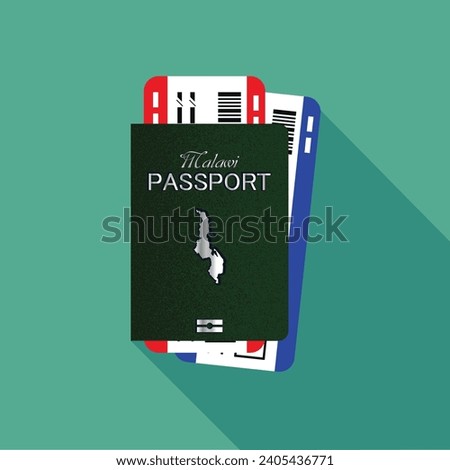 Vector passport with tickets. Air travel concept. Flat Design citizenship ID for traveler isolated. Blue international document - Malawi.