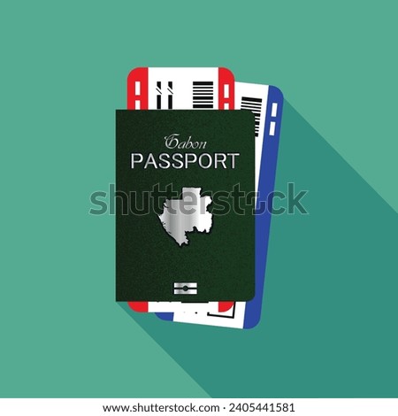 Vector passport with tickets. Air travel concept. Flat Design citizenship ID for traveler isolated. Blue international document - Gabon.