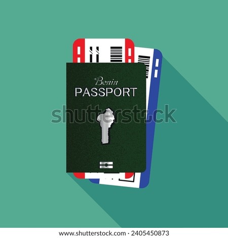 Vector passport with tickets. Air travel concept. Flat Design citizenship ID for traveler isolated. Blue international document - Benin.
