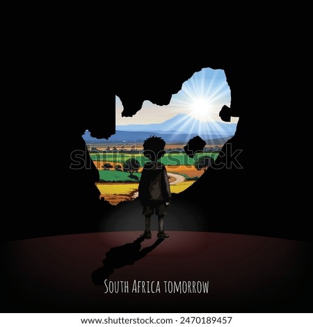 The boy looks to the bright future of South Africa. vector eps file