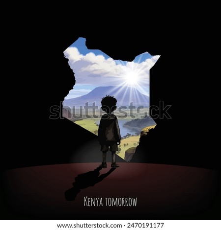 The boy looks to the bright future of Kenya. vector eps file