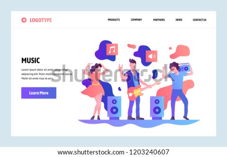 Vector web site linear art design template. Music band playing rock and dancing. Landing page concepts for website and mobile development. Modern flat illustration.