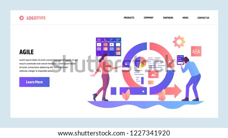 Vector web site design template. Agile project management and Scrum task board. Agile software development and Kanban. Landing page concepts for website and mobile development. Flat illustration.