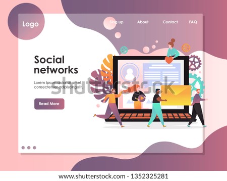 Social networks vector website template, web page and landing page design for website and mobile site development. Communication via internet, social networking concepts.