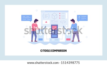 Vector web site design template. Continuous Integration CI software development. Agile methodology of coding. Landing page concepts for website and mobile development. Modern flat illustration.