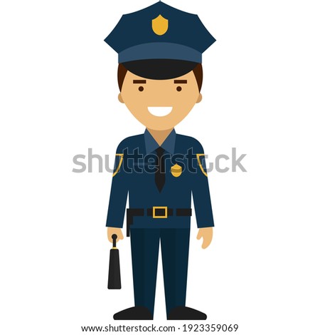Police officer vector. Policeman profession, cop guard character or security man flat icon isolated on white background. Patrolman in uniform illustration