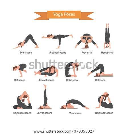 Vector Set Of Yoga Poses Isolated On White Background. Human Body ...