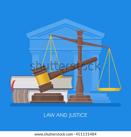 Law and justice concept vector illustration in flat style. Design elements, symbols and icons.