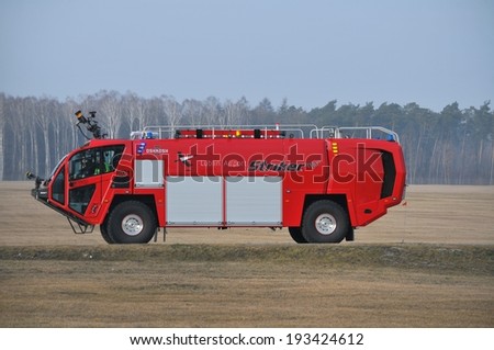 Lublin Airport's fire-truck view. February 28, 2014. Lublin Airport in Swidnik, Poland.