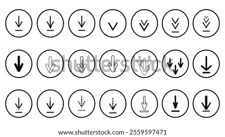 Download icon collection, software download icon, web icon set, file transfer symbol, cloud computing, download arrows collection button, arrow down document file symbol icon, set of download icons