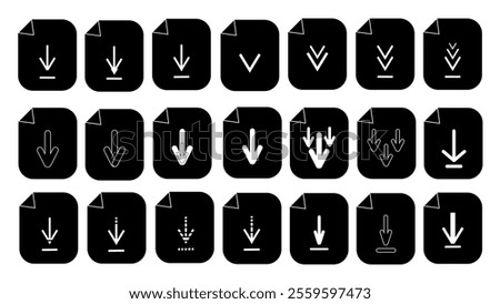 Set of download line icon isolated on white background, download arrows, download simple icon vector, file download symbol isolated, web icon set, file transfer symbol