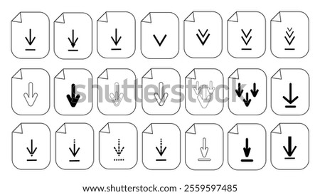 Set of download icons as template for design of web page, site or mobile app, upload symbol collection, set of download icon, download button collection, download icon set for web site or application