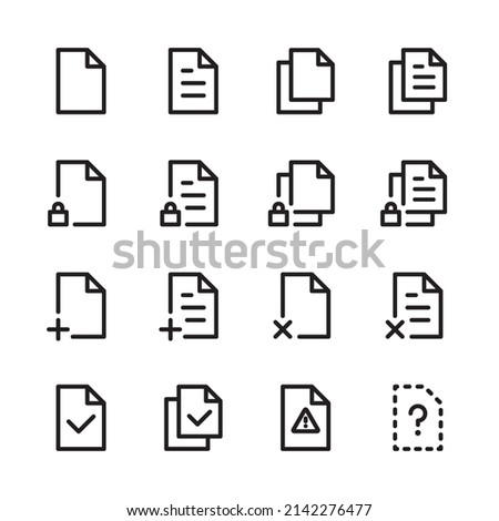 Set of icons for various files; Multiple files, copies, adds, deletes, locked or confirmed, problematic or missing files
