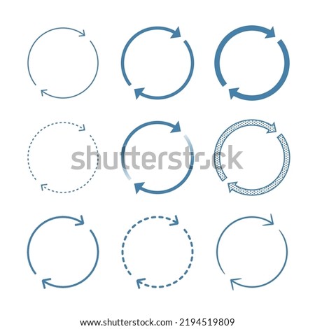 Set of arrows in the form of rotation, process, circulation, repetition, steps, sync and cycle 2 steps