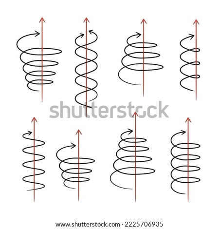 Variation of spiral and straight arrow set of handwritten style lines