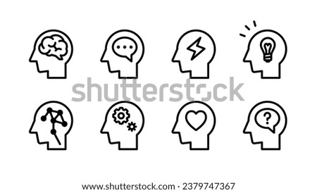 human heads with various brains icon set