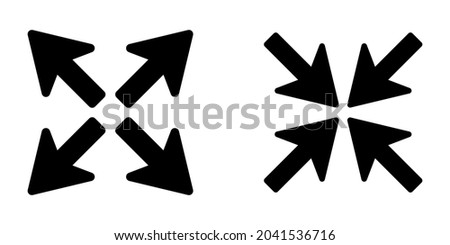 Black arrows inward outward. Pointer arrow icon. Line emblem. Navigation pointer. Vector illustration. Stock image