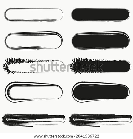 Brush empty and filled oval shaped icon on white background. Ink pattern. Line art. Vector illustration. Stock image.